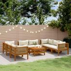 vidaXL 9-delige Loungeset met crèmekleurige kussens massief, Verzenden, Nieuw, Hardhout, Loungeset