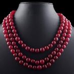 Echt mooie 3-draads ketting met handgemaakte ronde robijn