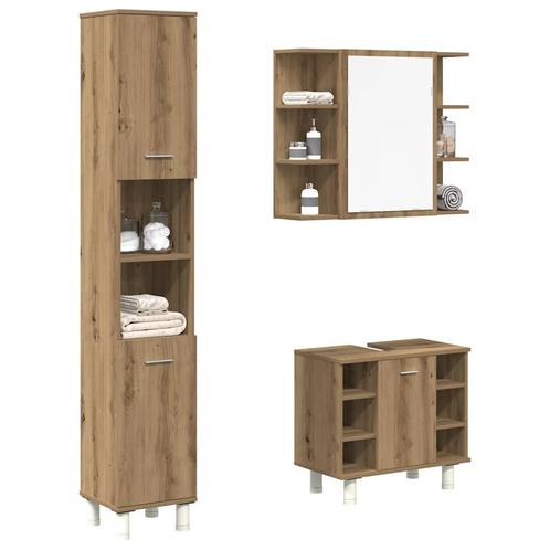 vidaXL 3-delige Badkamermeubelset bewerkt hout artisanaal, Huis en Inrichting, Badkamer | Badkamermeubels, Nieuw, Verzenden