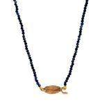 Saffier collier met parel en gouden sluiting 44.5 cm 14 krt, Ophalen of Verzenden, Nieuw