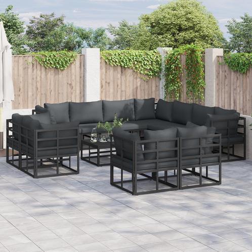 vidaXL Tuin Sofa Set met kussen met kussen 12 pcs Zwart 70 x, Tuin en Terras, Tuinsets en Loungesets, Nieuw, Aluminium, Verzenden