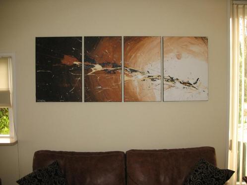 Zeer mooi Abstract Schilderij 4-luik / Canvas / Nick Santaro, Antiek en Kunst, Kunst | Schilderijen | Abstract