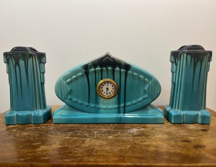 Klok en garnituur set (3) - Art Deco Keramiek - 1930-1940, Antiek en Kunst, Antiek | Klokken