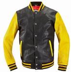 HolyFreedom Varsity College Zwart Geel Leather Jacket, Jas | textiel, HolyFreedom, Nieuw met kaartje, Heren