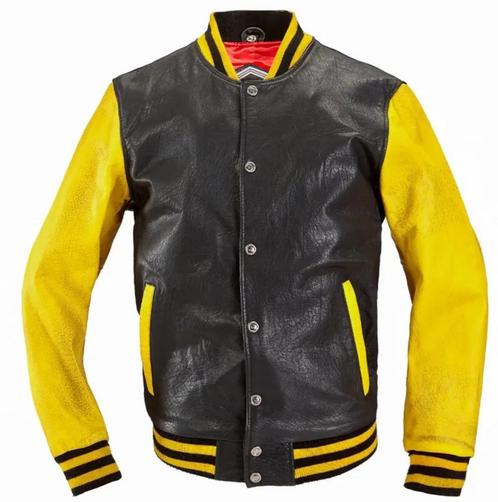 HolyFreedom Varsity College Zwart Geel Leather Jacket, Motoren, Kleding | Motorkleding, Heren, Nieuw met kaartje, Jas | textiel