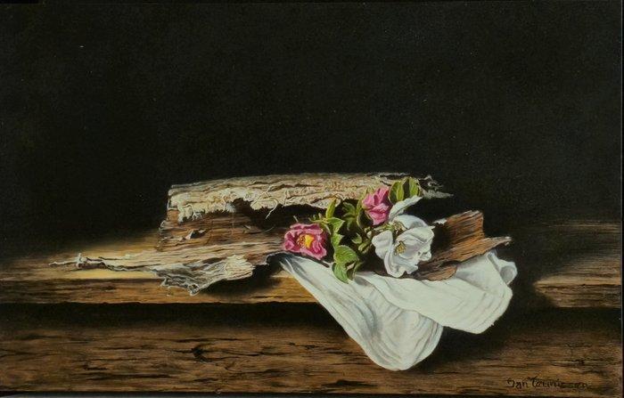 Jan Teunissen (1949) - Boomschors met bloem van rozenbottel, Antiek en Kunst, Kunst | Schilderijen | Klassiek