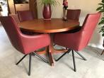 Set van 4 leren eetkamerstoelen - draaibaar - rood leer, Huis en Inrichting, Stoelen, Ophalen of Verzenden, Nieuw, Leer