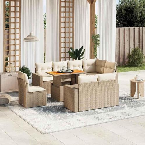 vidaXL 9-delige Loungeset met kussens poly rattan beige, Tuin en Terras, Tuinsets en Loungesets, Loungeset, Nieuw, Rotan, Verzenden