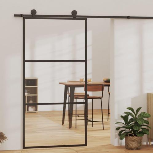 vidaXL Schuifdeur 102x205 cm ESG-glas en aluminium zwart, Doe-het-zelf en Verbouw, Deuren en Horren, Nieuw, Verzenden
