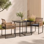 Tuinset Accadia 3-delig glazen tafel met 2 stoelen zwart bru, Tuin en Terras, Tuinsets en Loungesets, Verzenden, Nieuw