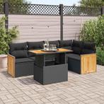 vidaXL 6-delige Loungeset met kussens poly rattan acacia, Verzenden, Nieuw, Rotan, Loungeset
