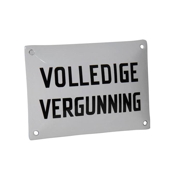 Emaille reclamebord: Volledige vergunning, Verzamelen, Merken en Reclamevoorwerpen, Nieuw, Ophalen of Verzenden