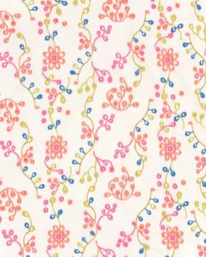 Poplin Katoen Geborduurde Bloemen Koraal, Hobby en Vrije tijd, Stoffen en Lappen, Overige kleuren, Nieuw