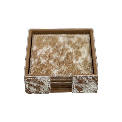 onderzetter koehuid vierkant bruin/wit 10cm (set of 4), Huis en Inrichting, Woonaccessoires | Overige, Verzenden