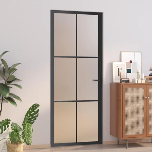 vidaXL Binnendeur 83x201,5 cm matglas en aluminium zwart, Doe-het-zelf en Verbouw, Deuren en Horren, Nieuw, Verzenden