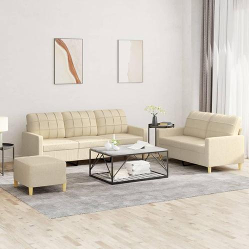 vidaXL 3-delige Loungeset met kussens stof crèmekleurig, Huis en Inrichting, Banken | Bankstellen, Nieuw, 150 tot 200 cm, Stof