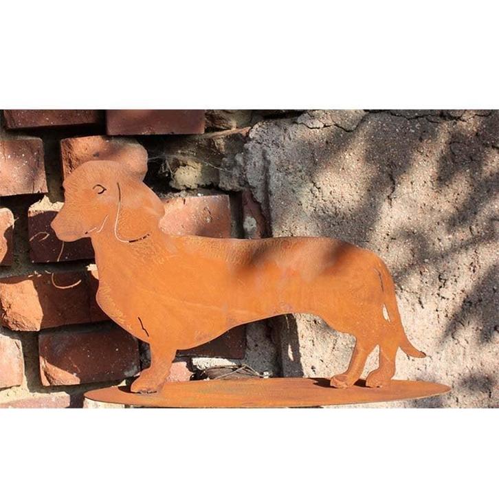 hond | Patina Teckel Waldi | Dierenfiguur van roestig metaal, Huis en Inrichting, Woonaccessoires | Wanddecoraties, Nieuw, Verzenden