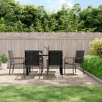 vidaXL 7-delige Tuinset textileen en staal zwart, Verzenden, 6 zitplaatsen, Nieuw, Rvs
