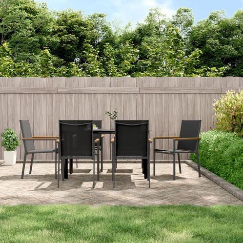 vidaXL 7-delige Tuinset textileen en staal zwart, Tuin en Terras, Tuinsets en Loungesets, Tuinset, Nieuw, 6 zitplaatsen, Rvs, Verzenden