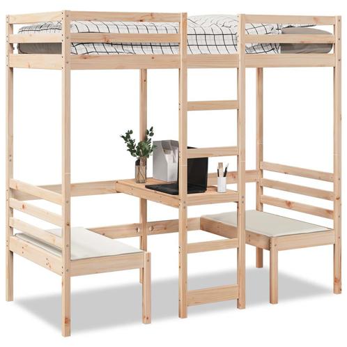 vidaXL Hoogslaper met bureau en stoelen massief grenenhout, Huis en Inrichting, Slaapkamer | Bedden, 90 cm, 190 cm of minder, Bruin