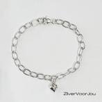 Zilveren ovale schakelarmband met hart hanger, Verzenden, Nieuw, Zilver