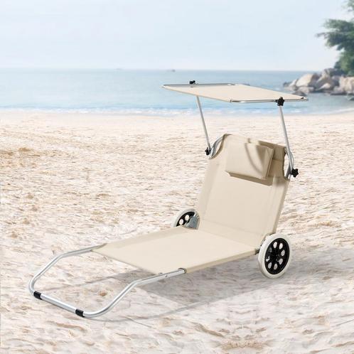 Ligbed Lazkano met luifel en wielen 150x62x14 cm beige, Tuin en Terras, Ligbedden, Verzenden