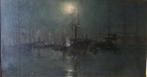 Steppe Romain (1859-1927) - Haven bij maanlicht