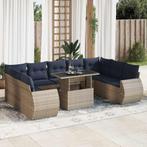 vidaXL 10-delige Loungeset met kussens poly rattan acacia, Tuin en Terras, Verzenden, Nieuw, Rotan, Loungeset