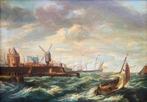Scuola Fiamminga (XVIII-XIX) - Marina: porto di Amsterdam -, Antiek en Kunst