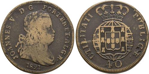 40 Reis 1821 Portugal: Joao Vi, 1816-1826:, Postzegels en Munten, Munten | Europa | Niet-Euromunten, Verzenden