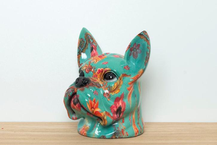 Bulldog in flowerpower disign, Antiek en Kunst, Curiosa en Brocante, Verzenden