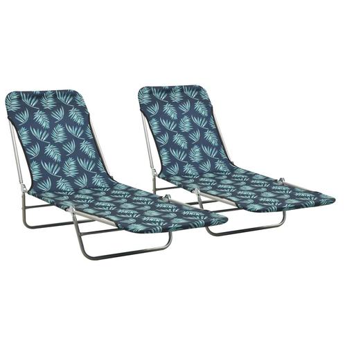 vidaXL Ligbedden inklapbaar 2 st staal en stof bladpatroon, Tuin en Terras, Ligbedden, Nieuw, Verzenden