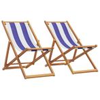 vidaXL Strandstroelen 2st inklapbaar stof en massief hout, Tuin en Terras, Tuinstoelen, Verzenden, Nieuw, Hout