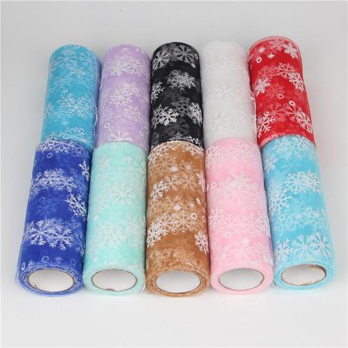 Lint organza tule met sneeuwvlokken 15cm. br 10 yard blue -, Hobby en Vrije tijd, Knutselen, Nieuw, Ophalen of Verzenden