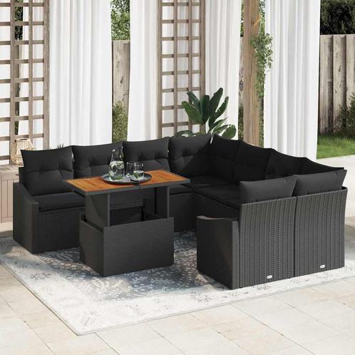 vidaXL Tuin Sofa Set met opslag 9 pcs Zwart Poly riet, Tuin en Terras, Tuinsets en Loungesets, Nieuw, Rotan, Verzenden
