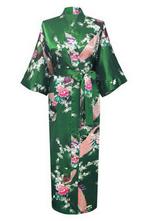 KIMU® Kimono Donkergroen 3/4 L-XL Yukata Satijn Onder de Kni, Nieuw, Carnaval, Maat 42/44 (L), Ophalen of Verzenden
