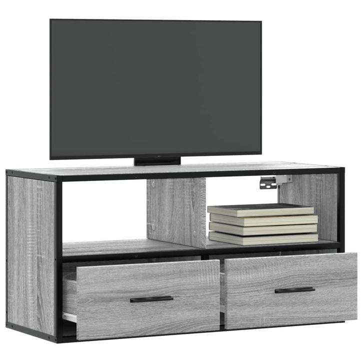 vidaXL Tv-meubel 80x31x39,5 cm bewerkt hout metaal grijs, Huis en Inrichting, Kasten | Televisiemeubels, Nieuw, Overige houtsoorten