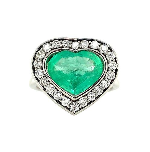 Witgouden entourage ring met smaragd en diamant 18 krt, Sieraden, Tassen en Uiterlijk, Ringen, Nieuw, Ophalen of Verzenden