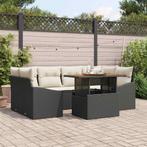 vidaXL Tuin Eetset met kussen Zwart en Crème 100 x 55 x 73, Tuin en Terras, Tuinsets en Loungesets, Verzenden, Nieuw, Rotan