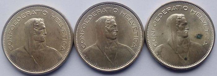 Zwitserland. 5 Francs 3x 1965, 1966, 1967 (Zonder, Postzegels en Munten, Munten | Europa | Niet-Euromunten