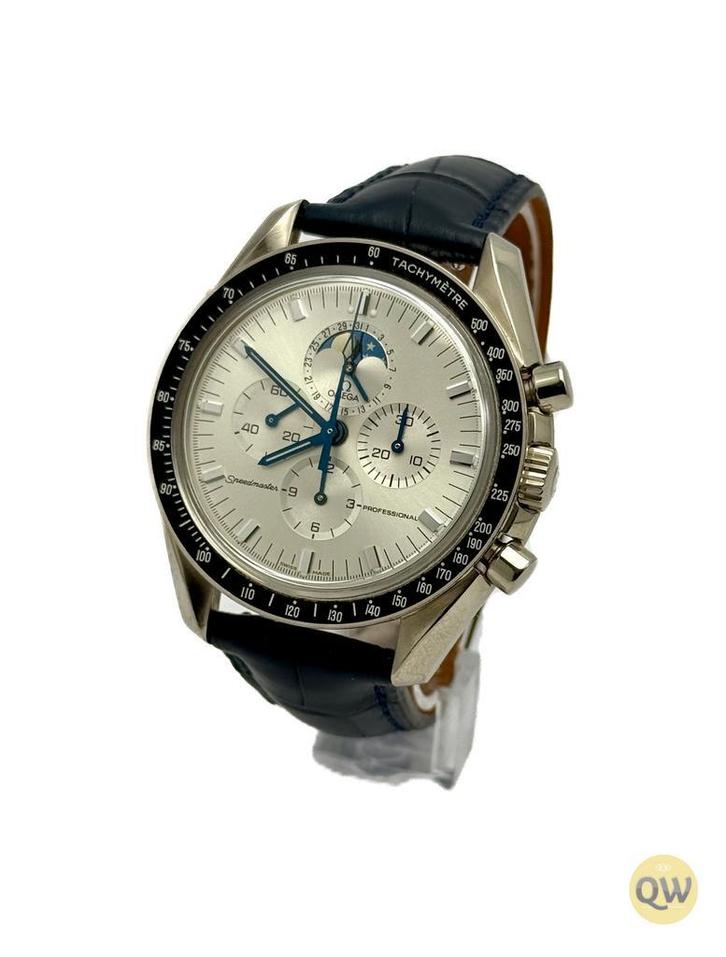Omega Speedmaster Moonphase 18k White Gold, Sieraden, Tassen en Uiterlijk, Horloges | Heren, Leer, Gebruikt, Goud, Omega, Polshorloge