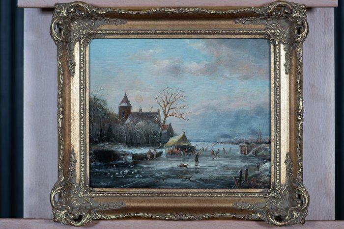 Hollandse School (XIX-XX) - Ijspret, Antiek en Kunst, Kunst | Schilderijen | Klassiek