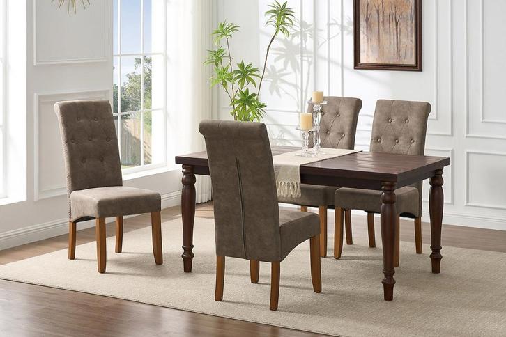 Design Stoel CASA taupe Microvezel met Decoratieve Knoppen, Huis en Inrichting, Stoelen, Ophalen of Verzenden