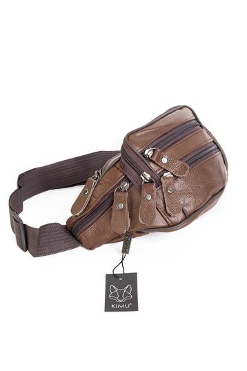 Heuptasje Echt Leer Vakjes Fanny Pack Donkerbruin Donker Bru beschikbaar voor biedingen