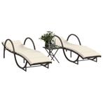 vidaXL Ligstoelen 2 st met tafel poly rattan bruin, Tuin en Terras, Ligbedden, Verzenden, Nieuw