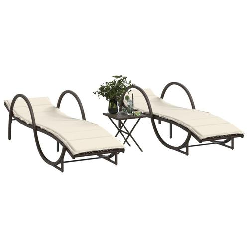 vidaXL Ligstoelen 2 st met tafel poly rattan bruin, Tuin en Terras, Ligbedden, Nieuw, Verzenden