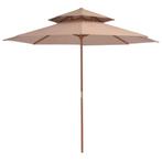 vidaXL Parasol dubbeldekker met houten paal 270 cm taupe, Tuin en Terras, Parasols, Verzenden, Nieuw, 2 tot 3 meter