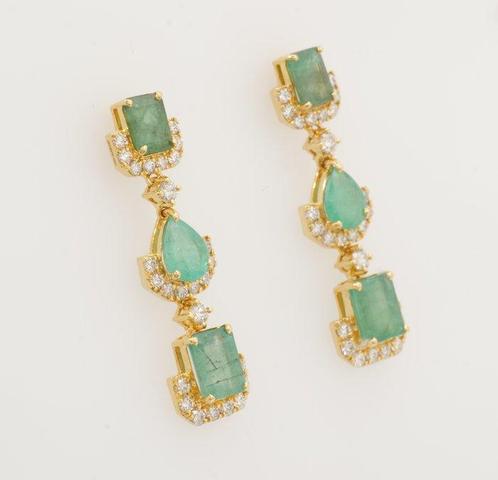 Cocktail oorbellen - 14 karaat Geel goud - 8.93ct. tw., Sieraden, Tassen en Uiterlijk, Antieke sieraden