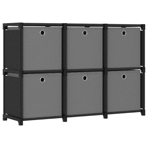 vidaXL Kast met 6 vakken met boxen 103x30x72,5 cm stof zwart, Huis en Inrichting, Kasten | Boekenkasten, 25 tot 50 cm, Nieuw, Overige materialen