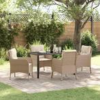 vidaXL Tuin eettafelset met kussen 5 pcs Beige poly rattan, Verzenden, Nieuw, Rotan